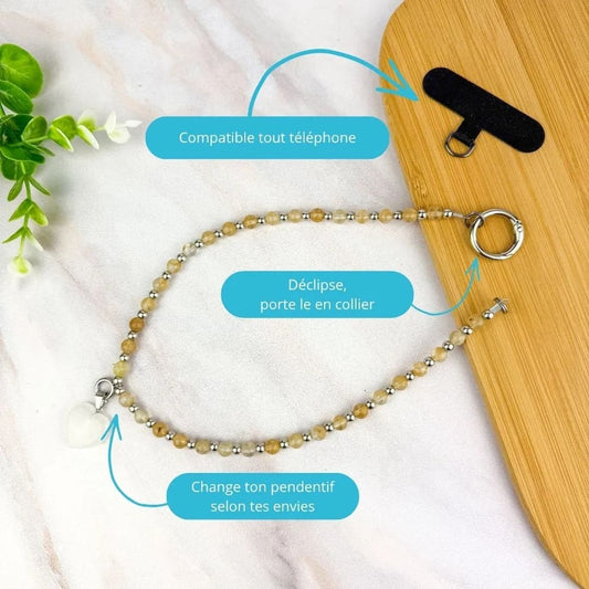 Bijou de Téléphone & Collier 2 en 1 – Quartz Rutilé Confiance