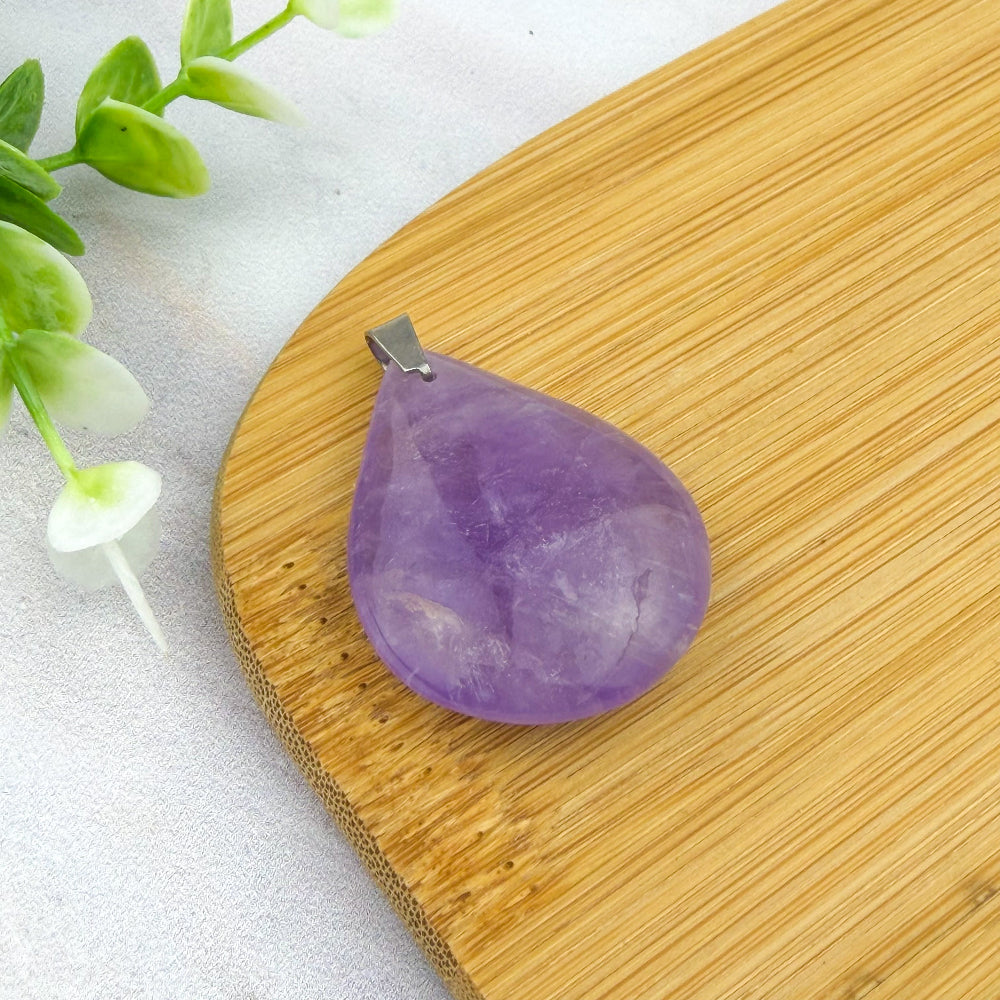 Pendentif pierre plate goutte en améthyste