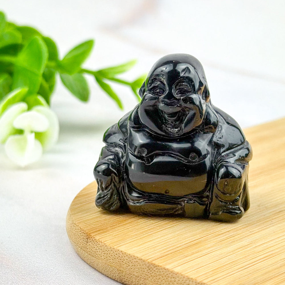 bouddha rieur en obsidienne noire
