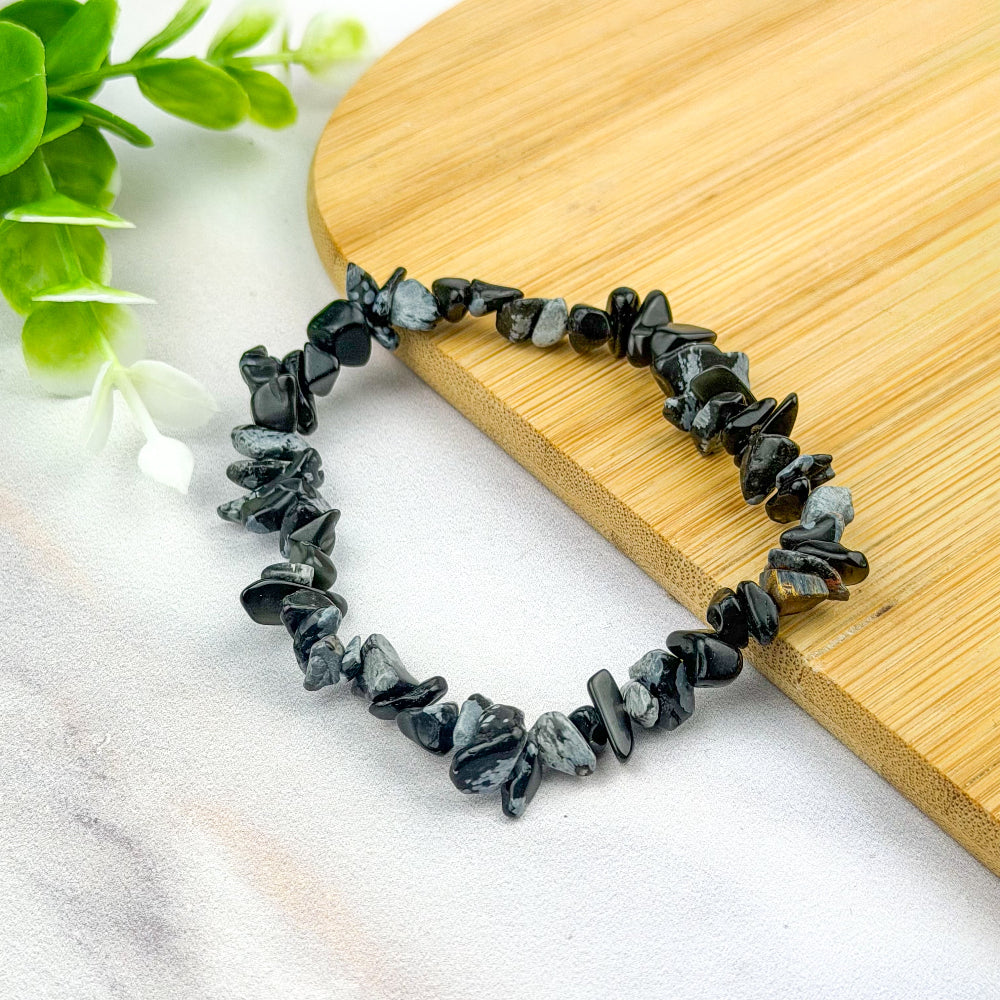 bracelet baroque en perles d'obsidienne flocon de neige