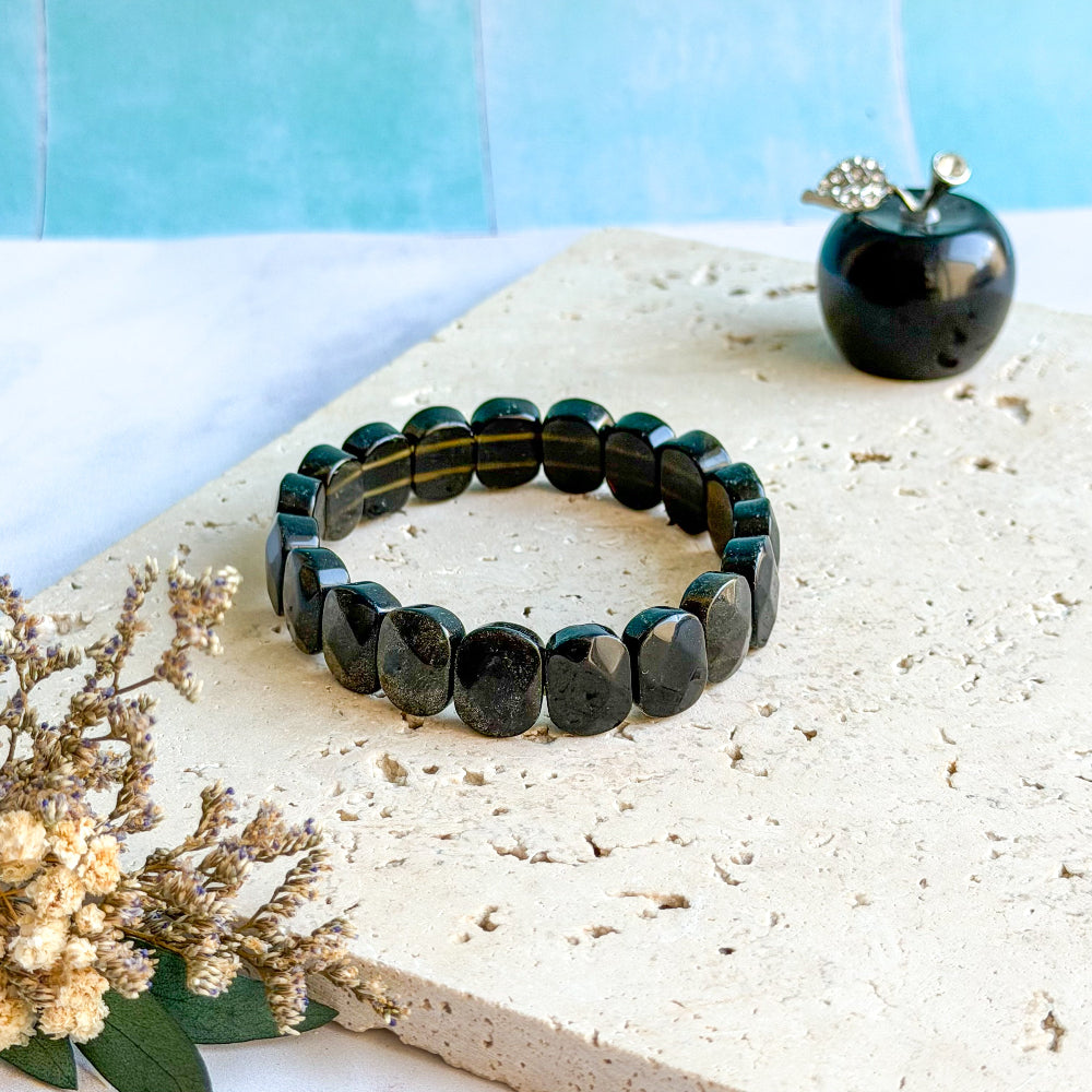 gros bracelet en obsidienne noire