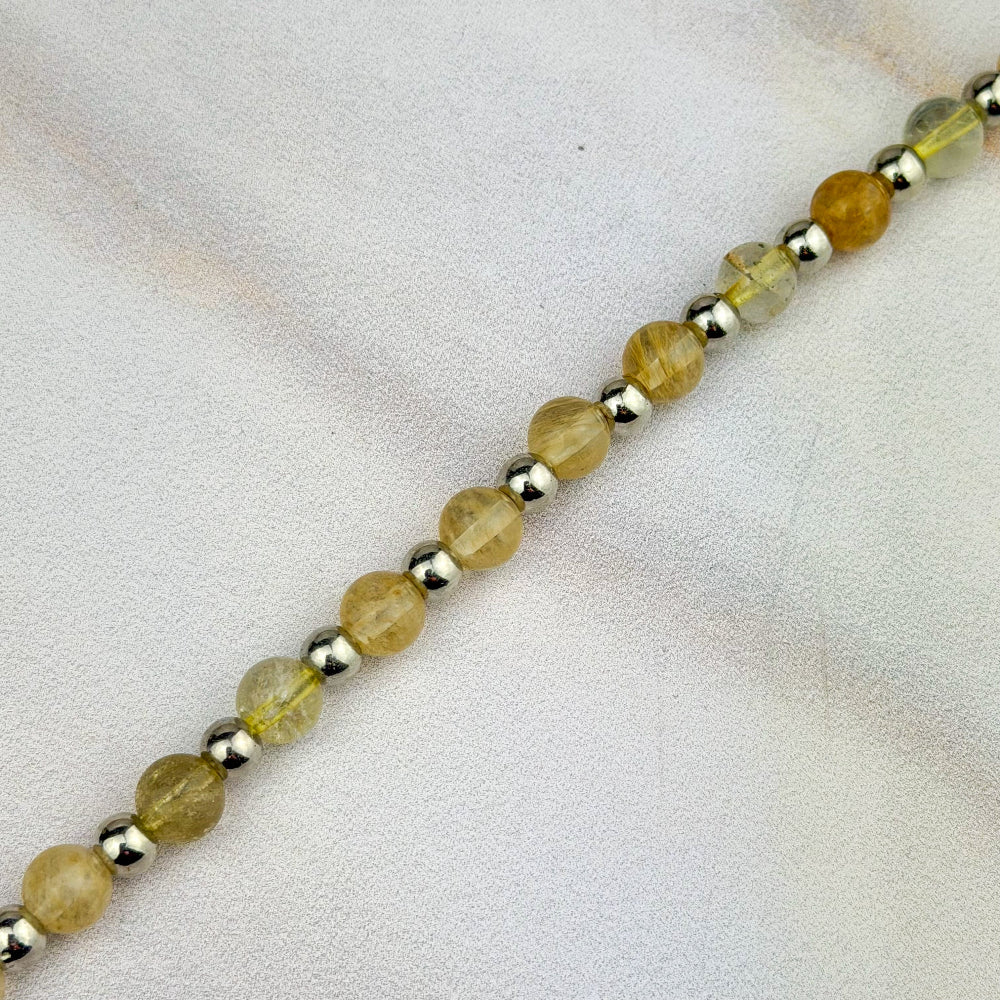 perles naturelles en quartz rutilé et perles argentées