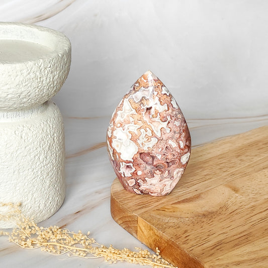 Flamme en Agate Crazy Lace Rose drusée