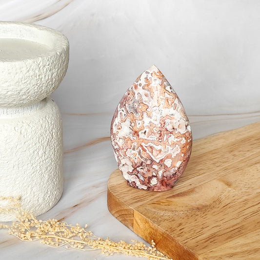 Flamme en Agate Crazy Lace Rose drusée