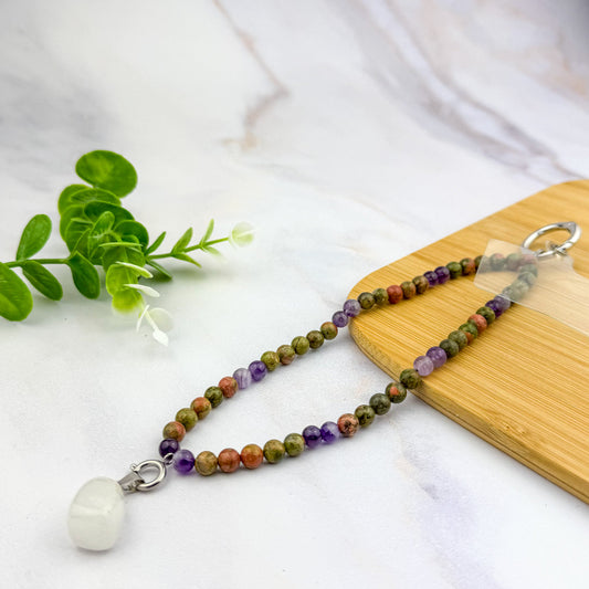 Accroche téléphone unakite et améthyste