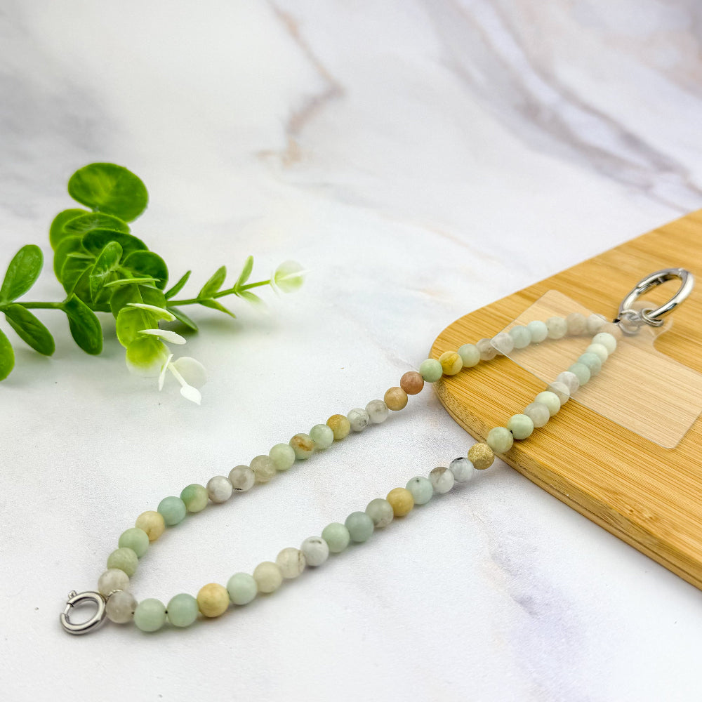 Accroche téléphone personnalisable en amazonite et pierre de lune