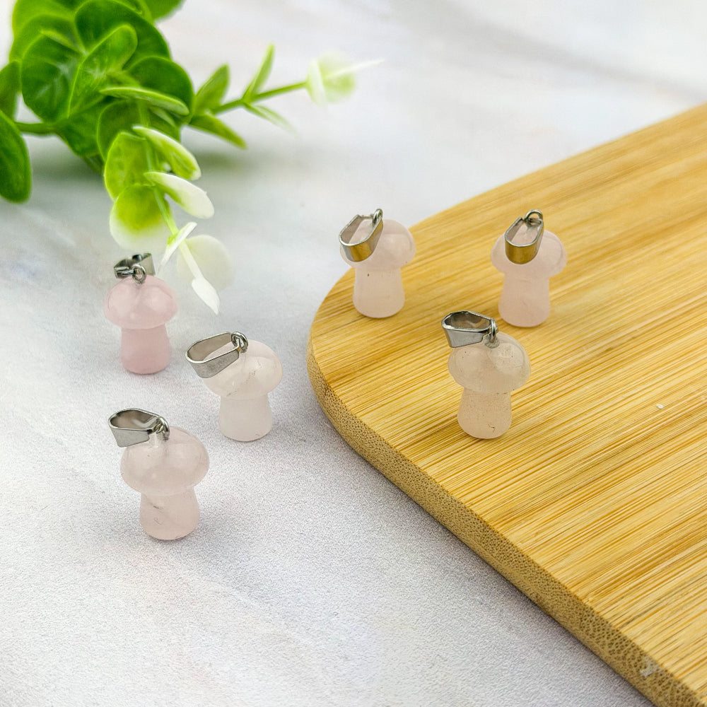 pendentif champignon en quartz rose