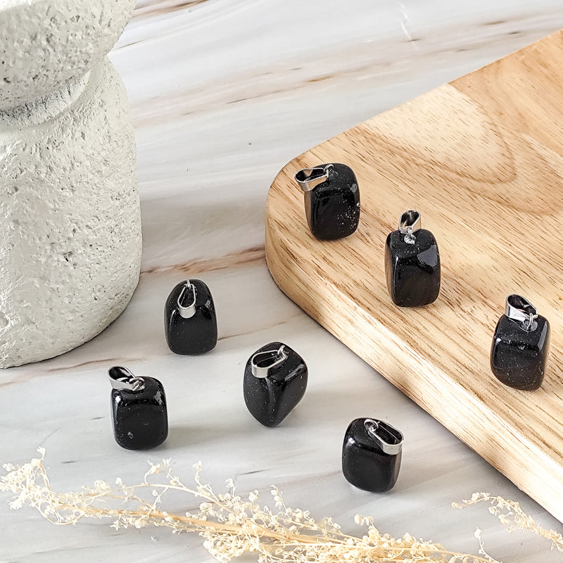 Pendentif rectangle en Obsidienne Noire