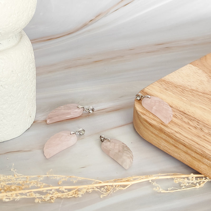 Pendentif aile d'ange en Quartz Rose