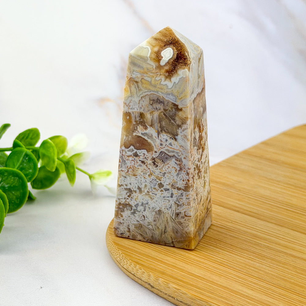 pointe en agate crazy lace jaune drusée