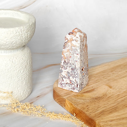 Pointe en Agate Crazy Lace Rose drusée