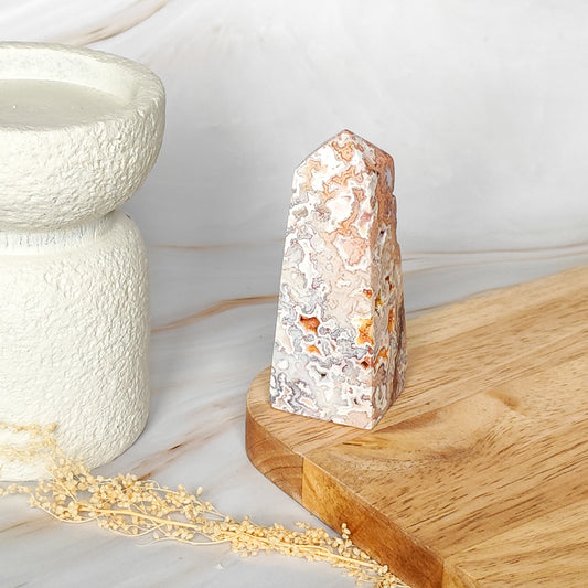 Pointe en Agate Crazy Lace Rose drusée