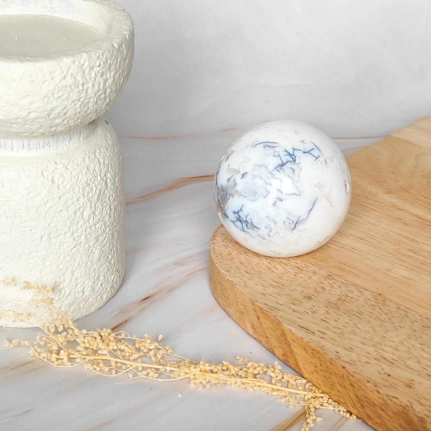 Sphère en Agate Blanche Dendritique