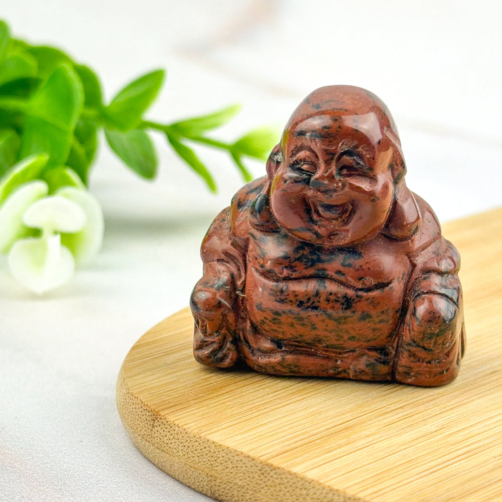 bouddha rieur en obsidienne acajou