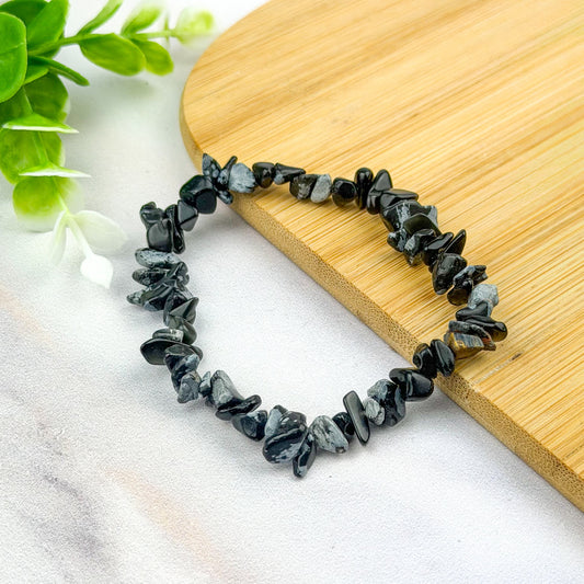 bracelet baroque en perles d'obsidienne flocon de neige