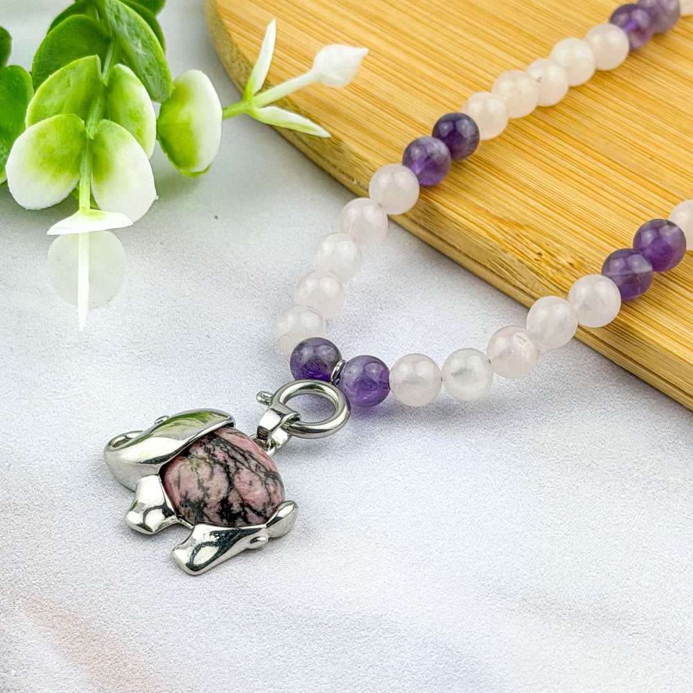 Chaîne bijoux téléphone Amour Quartz Rose et Améthyste