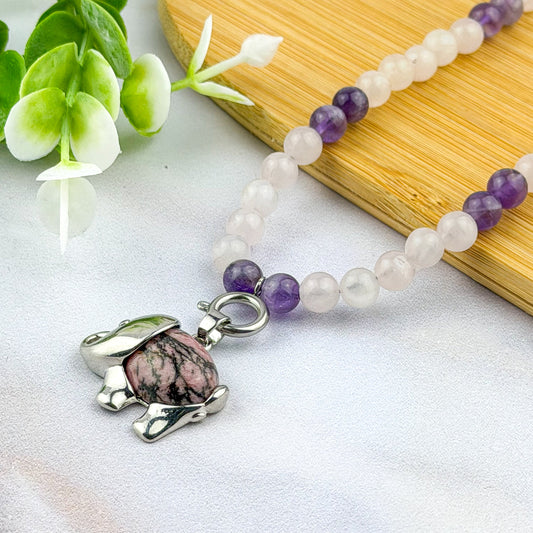 Chaîne bijoux téléphone Amour Quartz Rose et Améthyste