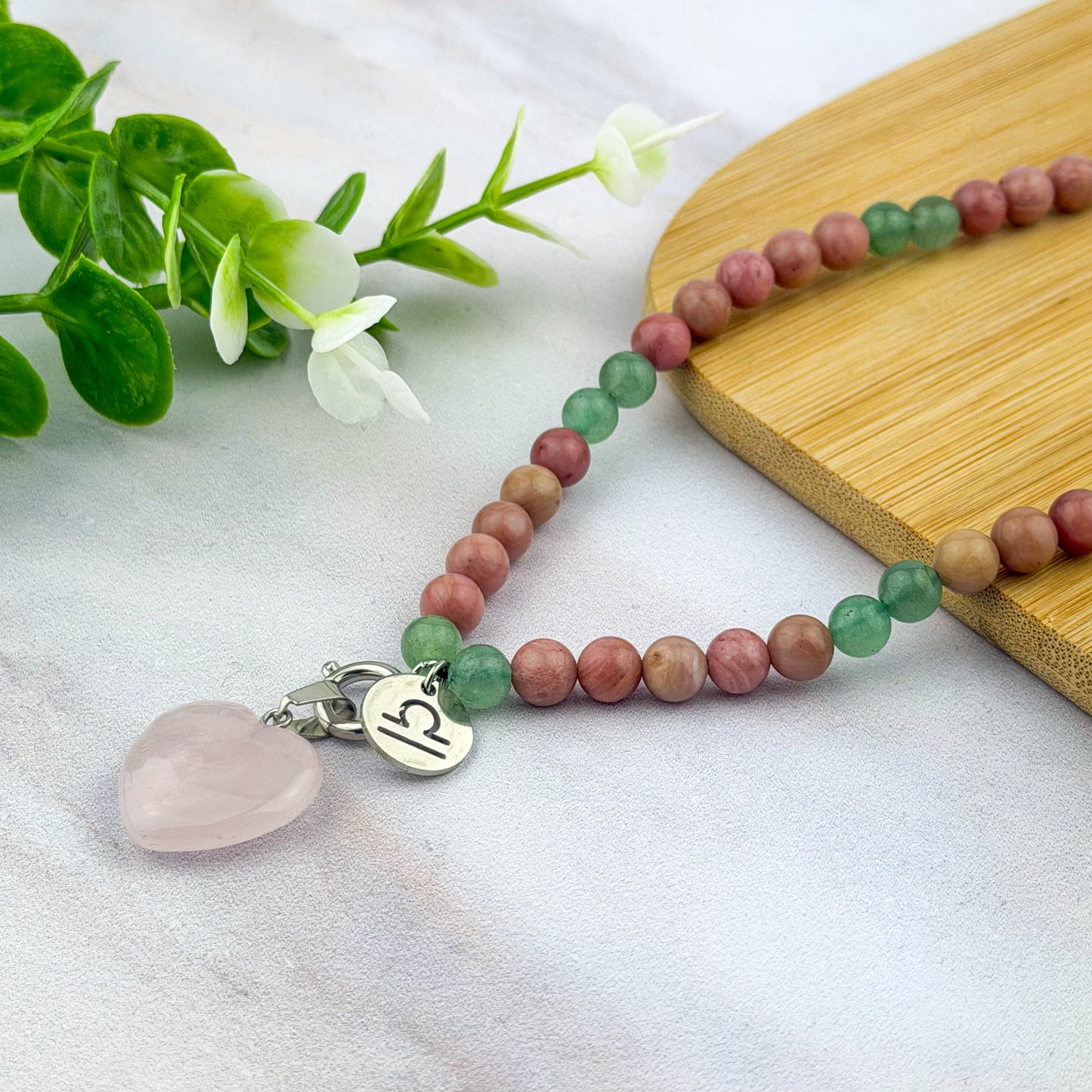 Chaîne bijoux téléphone Balance Rhodonite et Aventurine Verte