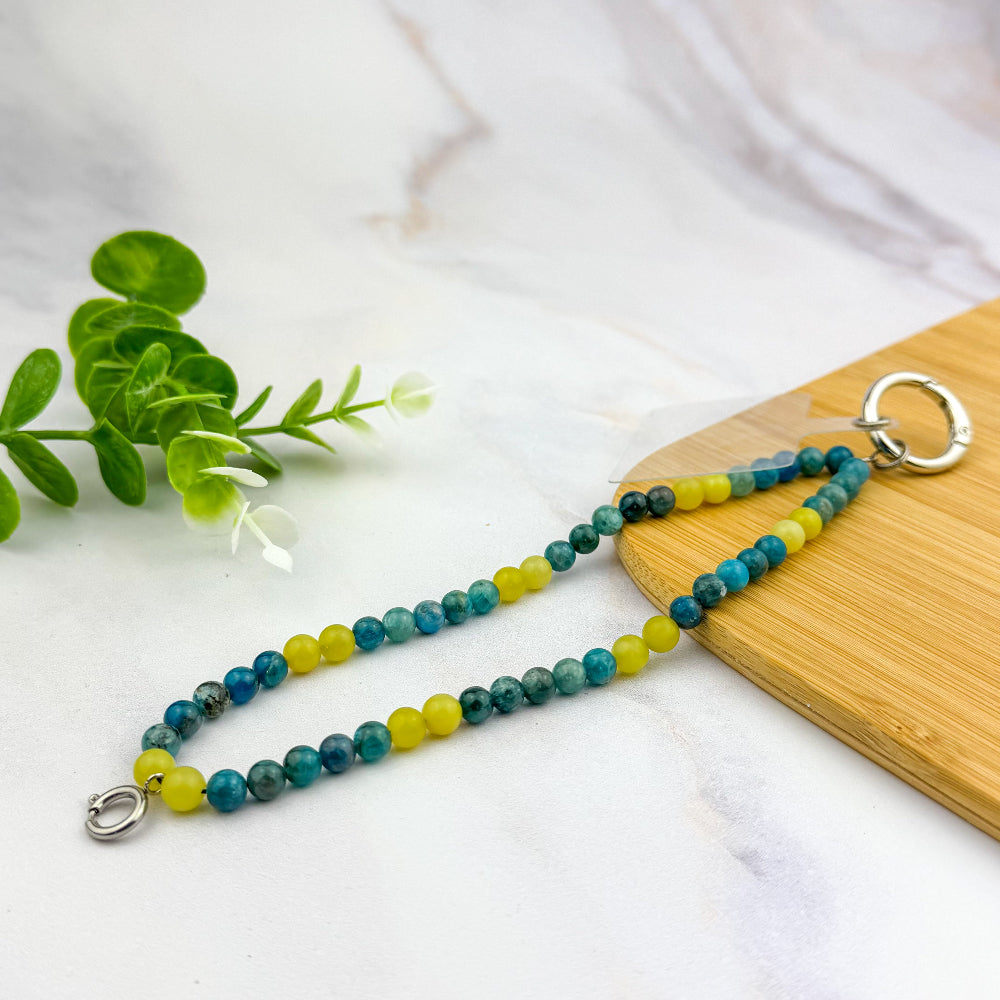 Bijou de téléphone en perles Apatite & Jade Citron