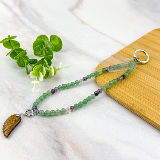 Chaîne de téléphone en perles Aventurine Verte & Fluorite