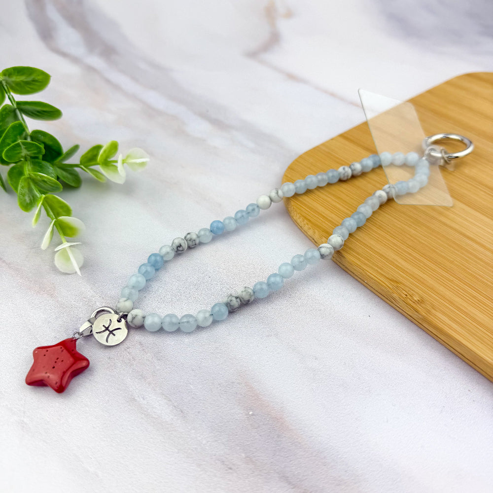Chaîne de téléphone personnalisable Poissons — Aigue-Marine & Howlite