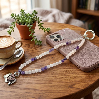 Chaîne de téléphone en perles Quartz Rose & Améthyste