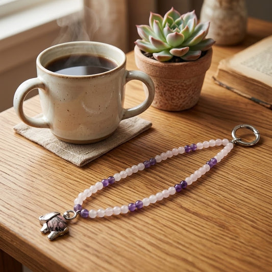 Chaîne de téléphone en perles Quartz Rose & Améthyste