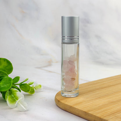 flacon avec chips de quartz rose
