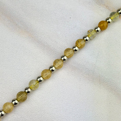 perles naturelles en quartz rutilé et perles argentées