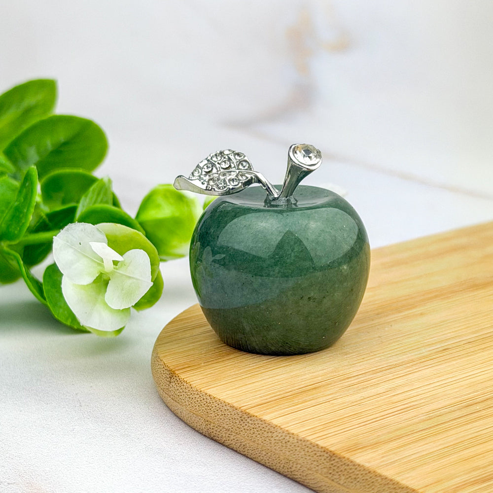 pomme en aventurine verte et strass