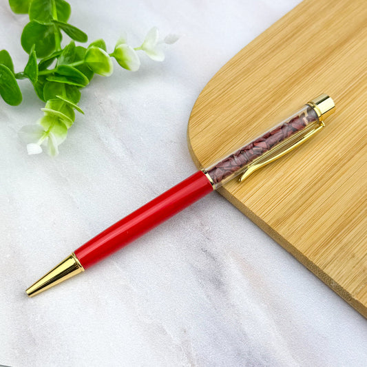 stylo bille noir avec chips de jaspe rouge